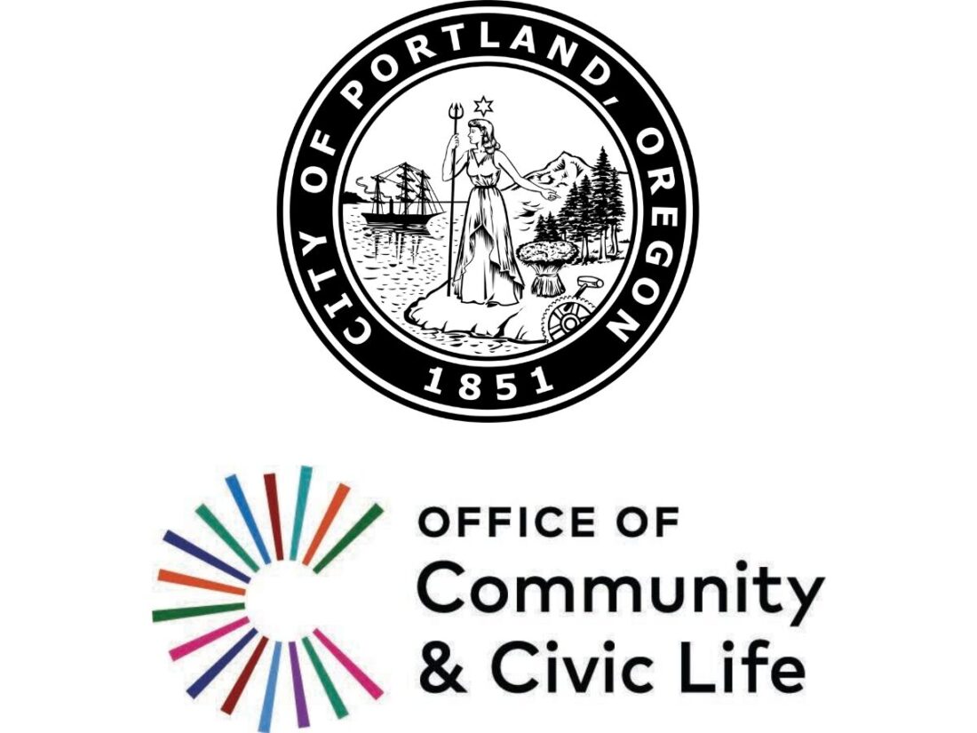 logos: city of Portland Oregon, Office of Community and Civic Life